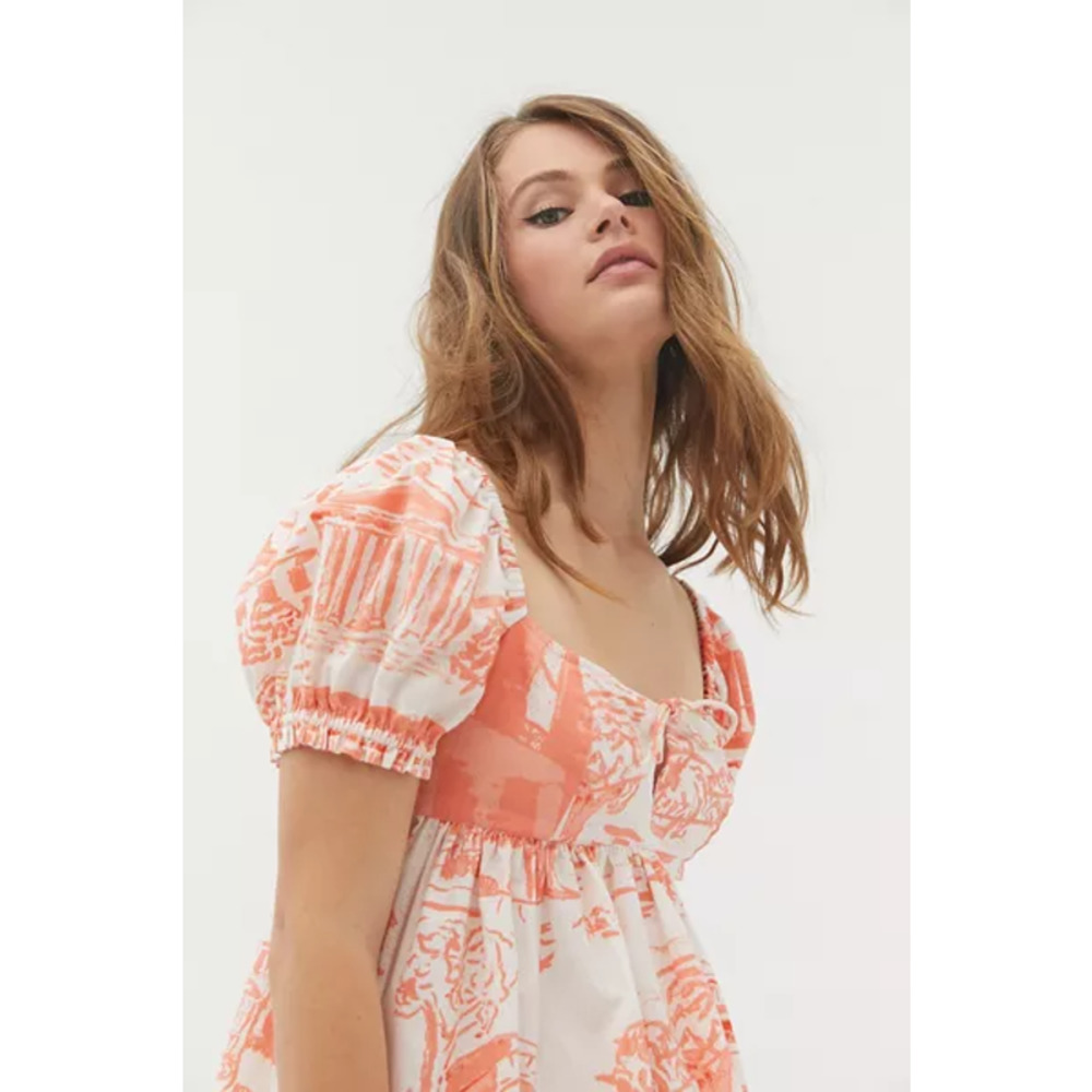 Urban Outfitters White and Coral Print Mini Dress - Picture 3 of 6